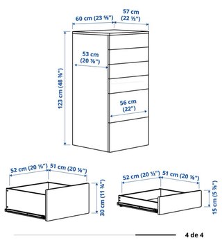 Cómoda de madera con 6 cajones