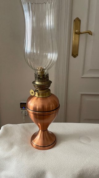Lámpara de aceite color cobre y cristal