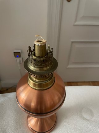 Lámpara de aceite color cobre y cristal