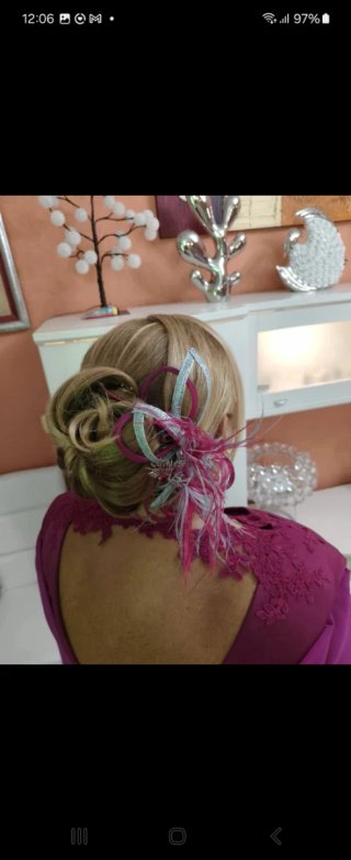 Tocado Plumas Fucsia y Plateado