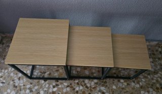 Juego 3 mesas apilables madera y metal