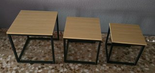 Juego 3 mesas apilables madera y metal
