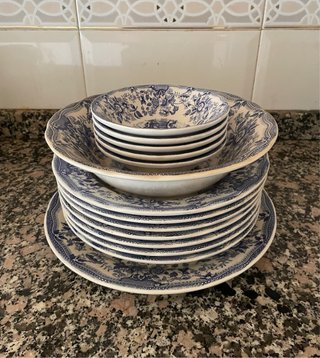 Vajilla Vintage Ironstone Azul y Blanca un