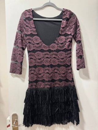 Vestido Negro y Rosa con Flecos