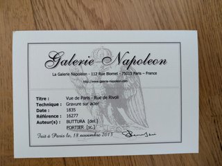 Grabado original 1835 Rue de Rivoli certificado