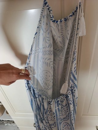 Vestido largo estampado azul y blanco