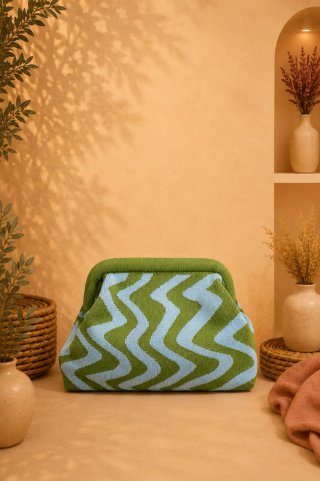 Bolso Clutch Verde y Azul Zigzag