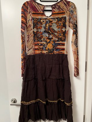 Vestido gasa marrón y multicolor