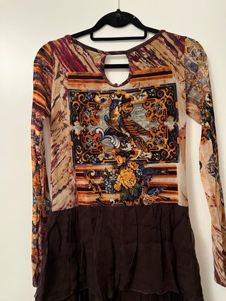 Vestido gasa marrón y multicolor
