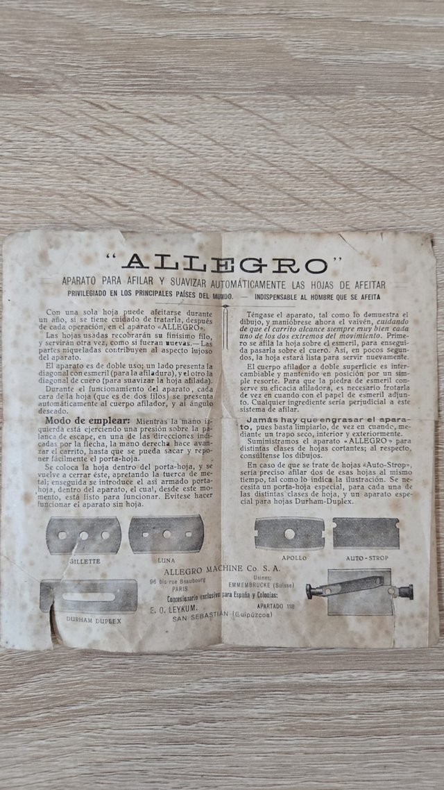 Maquina afilar cuchillas barber Allegro SUIZA Inox