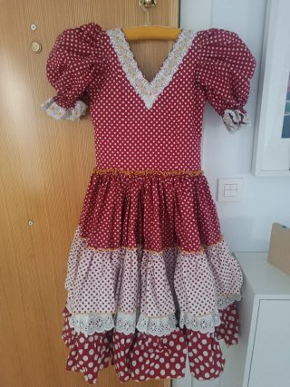Vestido de Gitana de niña, talla 10 Rojo y Blanco