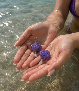 Pendientes Morados Conchas y Perlas