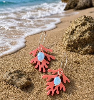 Pendientes Coral y Perla Azul