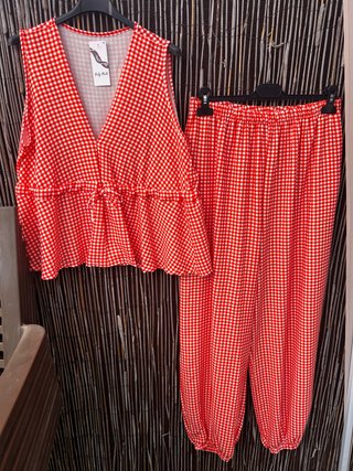 Conjunto Blusa y Pantalón Vichy naranjaTalla Única