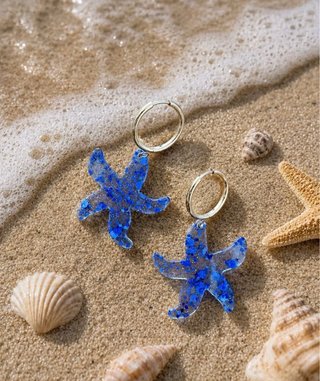 Pendientes estrella de mar azules y plateados