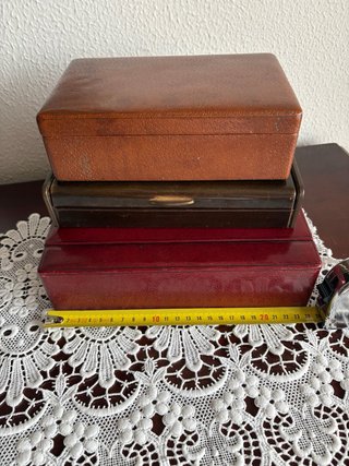 3 Antiguas Cajas Tabaqueras Piel y Madera
