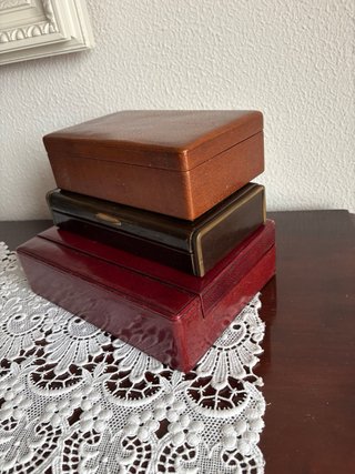 3 Antiguas Cajas Tabaqueras Piel y Madera