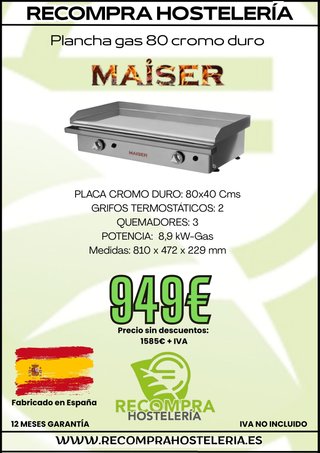 Plancha Gas Cromo Duro 80cm Maiser NUEVA