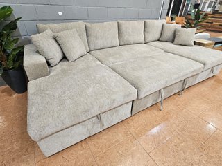 Sofá Cama Beige con Doble Chaiselongue y Arcón