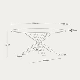 Mesa ovalada Argo de madera maciza de acacia y patas de acero efecto madera Ø 200 x 100 cm.