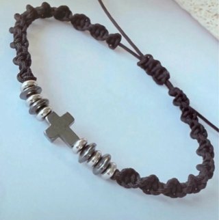Pulsera Cruz Hematita y Acero Hombre Negra