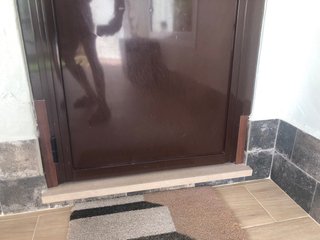 Puerta aluminio nogal con mosquitera