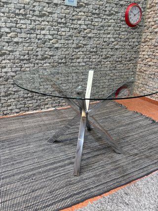 Mesa redonda cristal 120cm patas metal