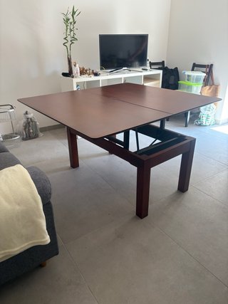 Mesa centro elevable y extensible madera