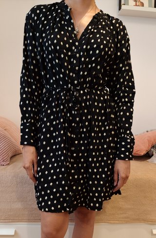Vestido Mango negro lunares blancos