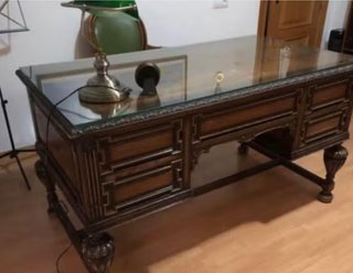 Mesa Escritorio Antigua Madera Castaño y Cristal