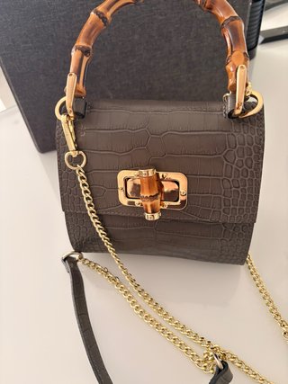 Bolso Cocodrilo Bambú Marrón y Dorado