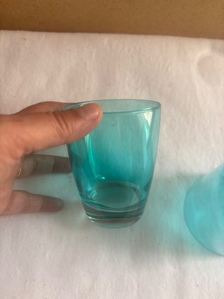 Set 9 bicchieri vetro verde acqua con vassoio acci
