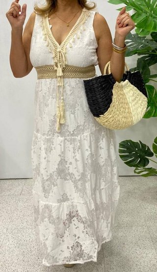Vestido blanco ibicenco forrado talla única