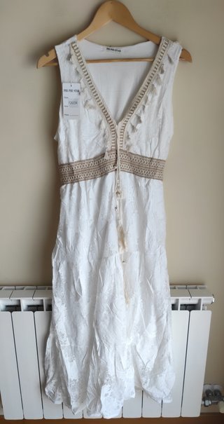 Vestido blanco ibicenco forrado talla única