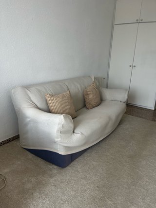Sofá 2 plazas con funda protectora y cojines