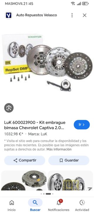 Kit Embrague y Volante Bimasa Chevrolet Captiva