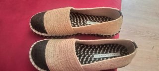 Zapatillas Zara esparto y tela beige/negro