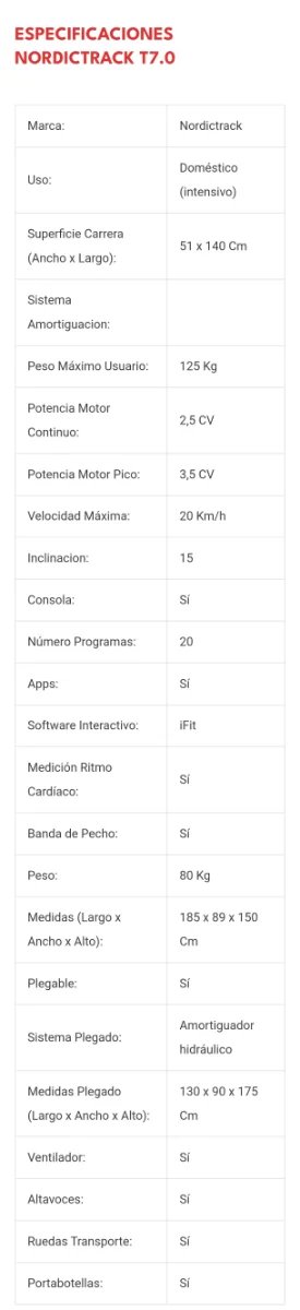 Cinta de Correr NordicTrack T7.0