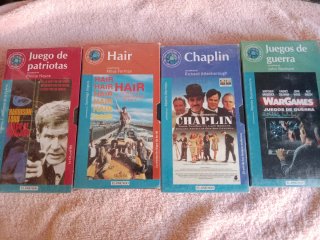 4 Cintas VHS Precintadas: Wargames, Chaplin, Hair