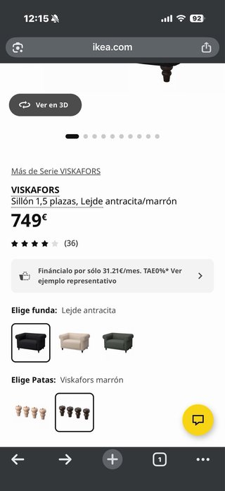 Sofá de tela gris