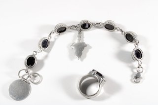 Conjunto de joyería vintage plata y ónix cabochon