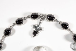 Conjunto de joyería vintage plata y ónix cabochon