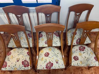 Conjunto 6 Sillas Madera Tapizadas Flores