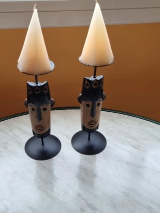 Portavelas madera y forja, estilo tribal