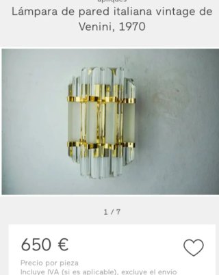 Aplique Venini Triedri Cristal Dorado Años 70