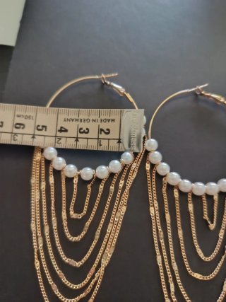 Pendientes aro dorados largos con perlas y cadenas