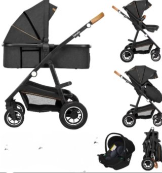 Cochecito de paseo gris con detalles marrones 3en1