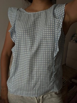 Blusa Verano Cuadros Azul Claro