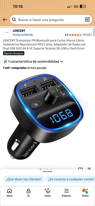Transmisor Bluetooth Coche USB