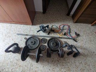 Kit Musculación: Mancuernas, Barra y Pesas